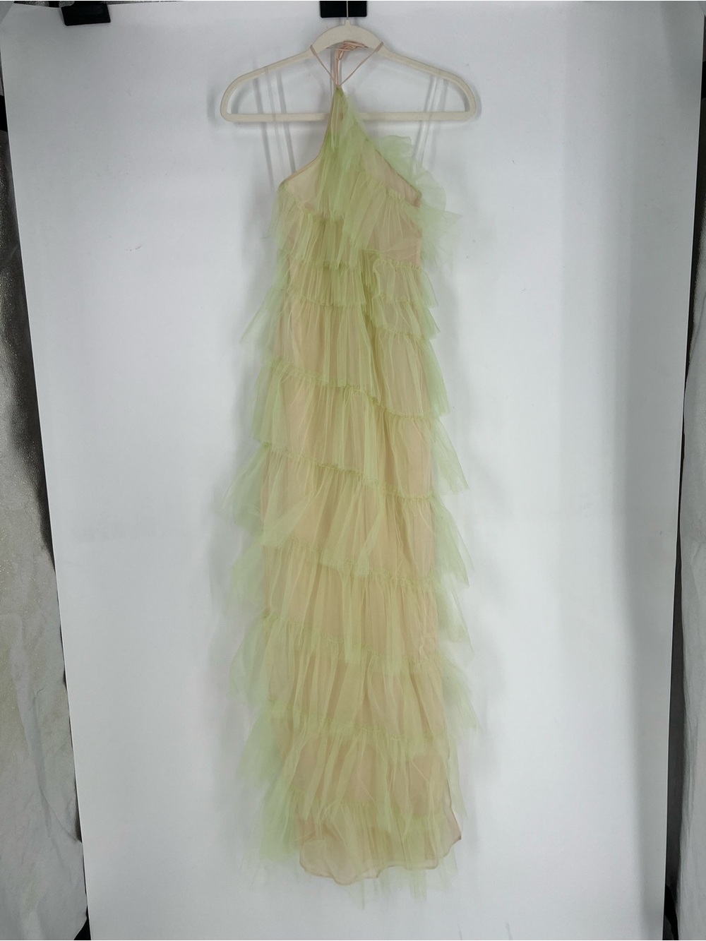 THE BAR 100% Silk Mint Lined Adjustable Formal Halter Chiffon Tulle Gown 0 NWT